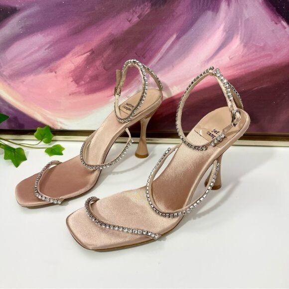 Jeffrey Campbell Demonic EmbellishedHigh Heel Sandals in Natural Satin Size 9 - Picture 1 of 14